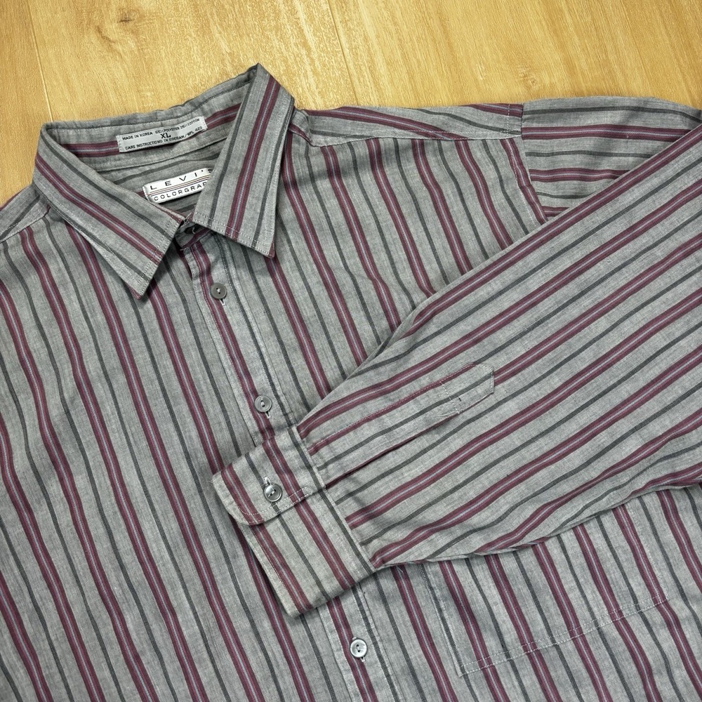 VTG Levi's Colorgraphs Men XL Button Down Shirt Grey Purple Stripes Long Sleeve